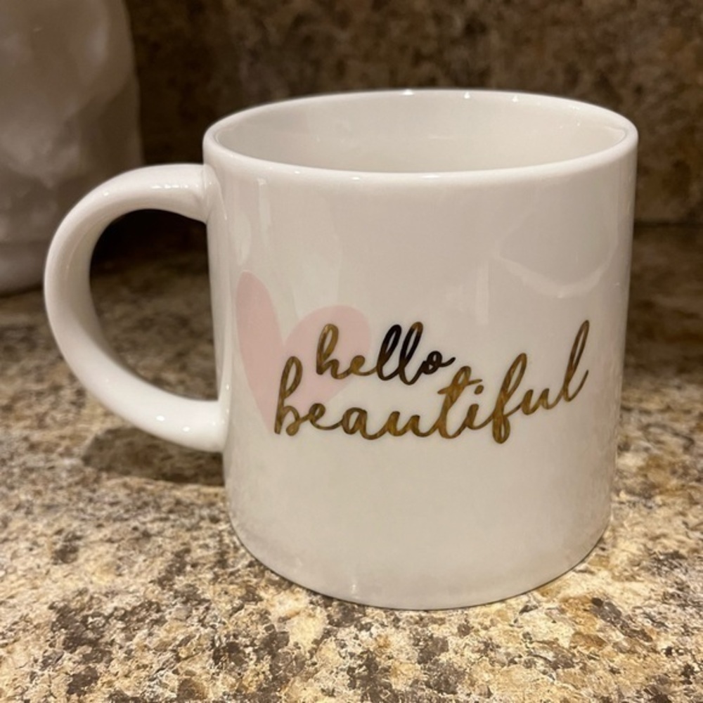 Threshold Hello Beautiful Porcelain Mug Pale Pink Heart Like New